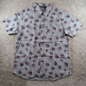 Travis Mathew Shirt Mens XL Leaf Print Button Up Casual Pocket Purple Print